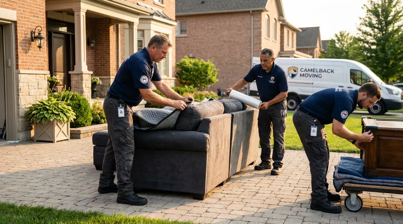 Large estate moving crew wrapping furniture in Phippsburg, ME