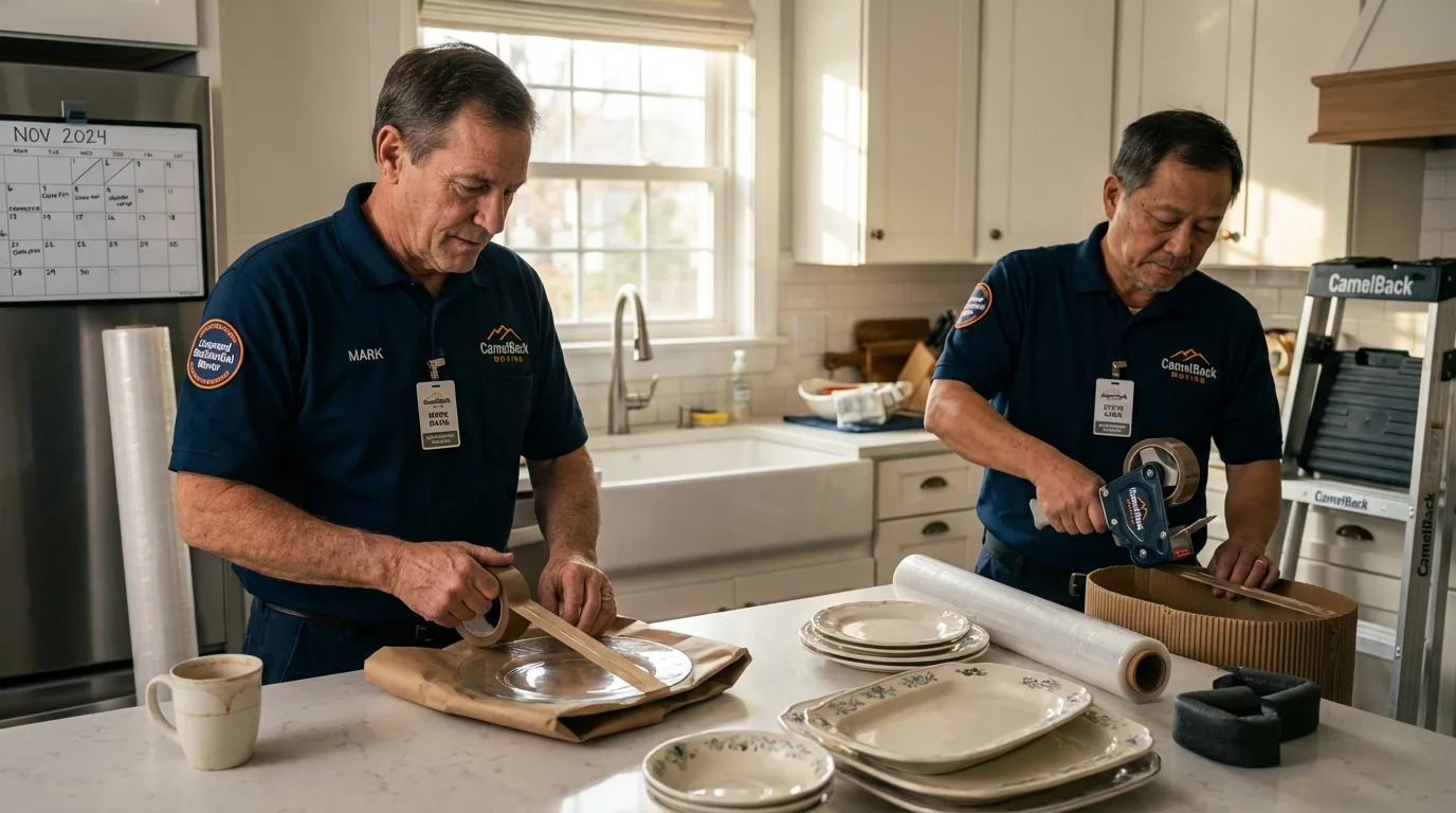 Professional crew packing kitchen dishware in Phippsburg, ME